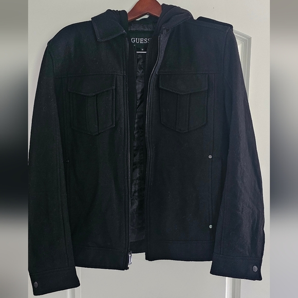 Guess Black Military Field Coat with Structured Shoulders - Picture 1 of 7